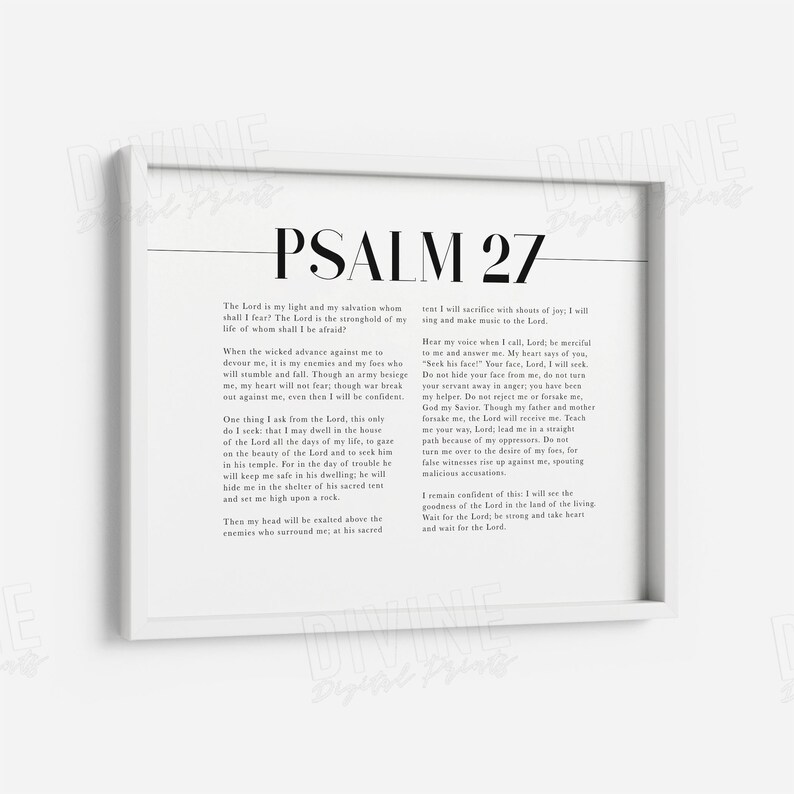 Horizontal Bible Verse Wall Art Full Psalm 27 NIV Scripture Etsy