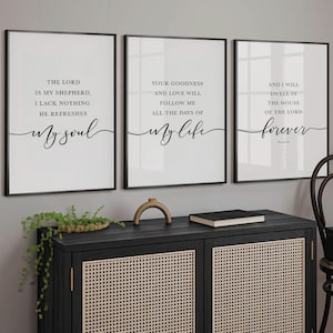 Psalm 23 NIV Bibel Vers Wandkunst, Der Herr ist mein Hirte Zitat, Schrift Print Set von 3, Christian Home Decor