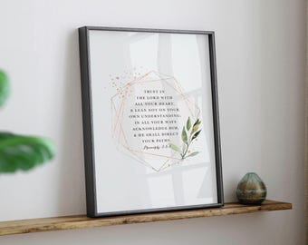 Proverbs 3:5-6 Bible Verse Wall Art, Trust In The Lord With All Your Heart, Christian Home Decor, Scripture Art