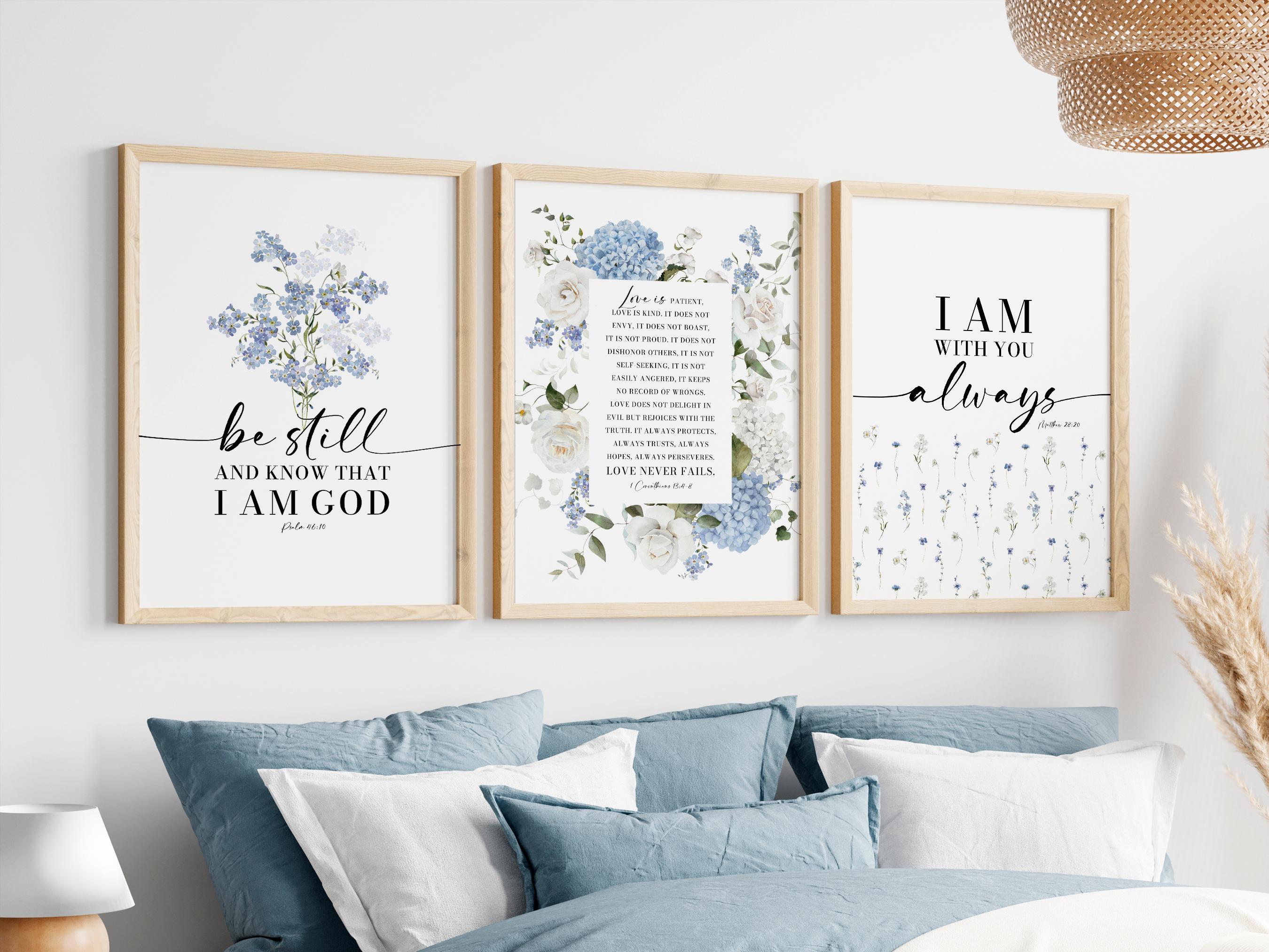 Christian Scripture Wall Art Set: Blue Hydrangea Prints (digital ...