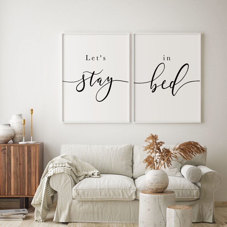 Lets Stay Bed Set of 2 Prints Above Bed Wall Art Bedroom Etsy