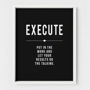 Execution Definition Office Wall Art, Modern Black Decor, Execute Quote ...