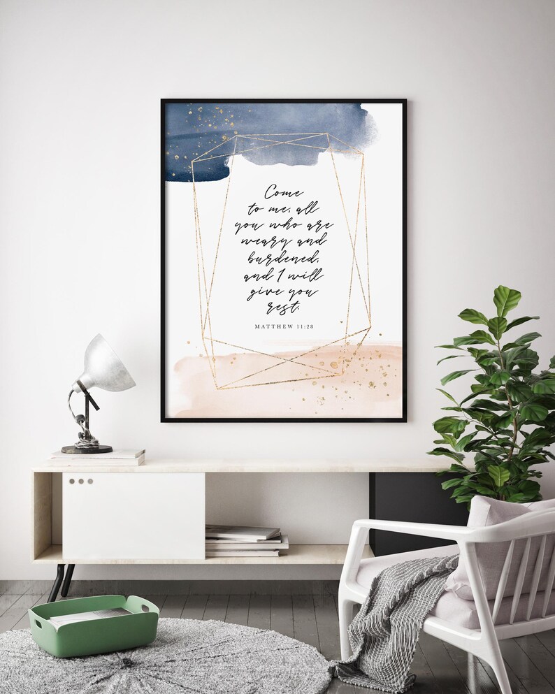 Matthew 1128 NIV Navy Blue Bedroom Christian Decor Scripture Etsy
