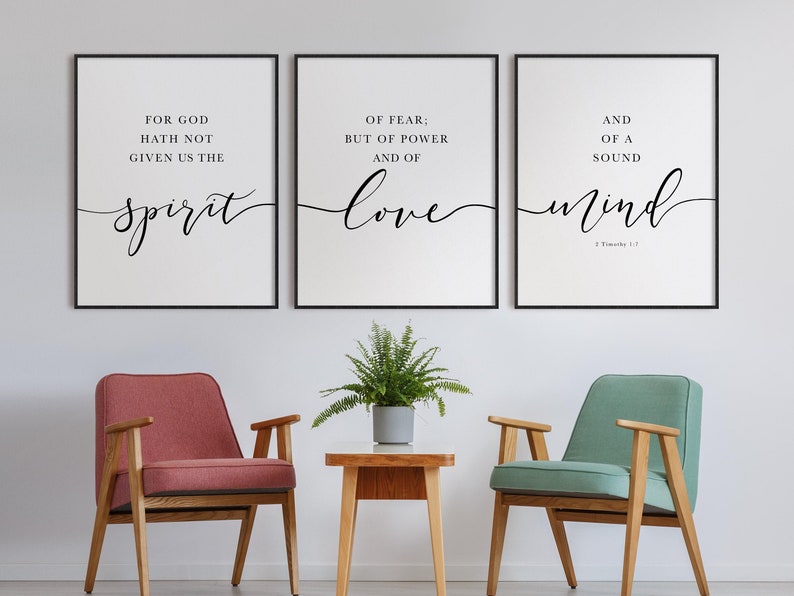 2 Timothy 1:7 Bible Verse Wall Art, Sound Mind Spirit Scripture, Set of 3 Prints, Christian Decor, KJV Printable image 3