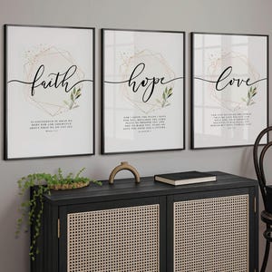 Faith Hope Love Wall Art, Pink Living Room Christian Decor, Bible Verse Print, Printable Artwork, Farmhouse Style