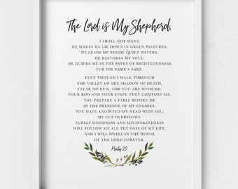 Psalm 23 The Lord is my shepherd Scripture print, Christian wall art, Bible quotes, Bible Verse printable, NASB