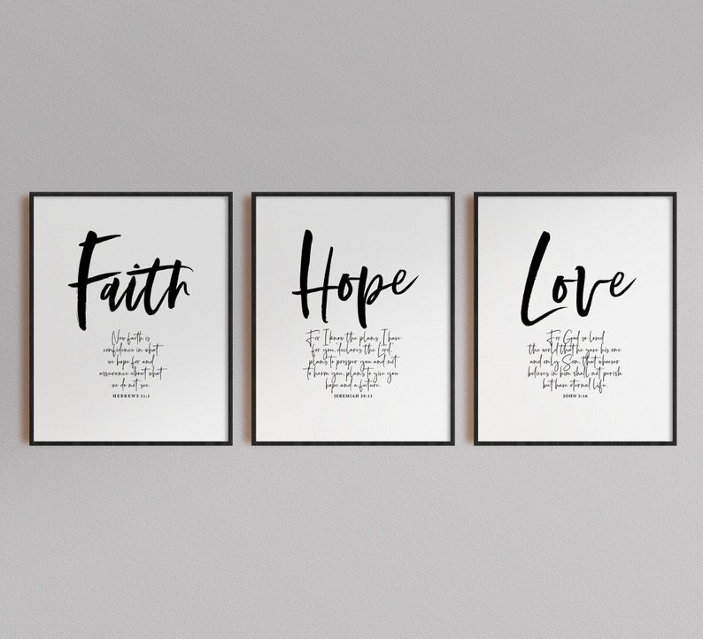 Faith Hope Love Boho Bedroom Wall Art Scripture Home Decor Etsy