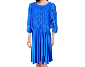 MCS Ltd New York vintage 1980s size 12 US cobalt blue pleated dress made in America