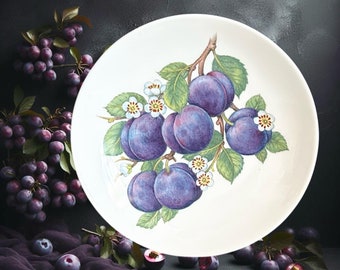 Crown Trent Staffordshire England purple plums fine bone china side dish, bowl vintage 1970s