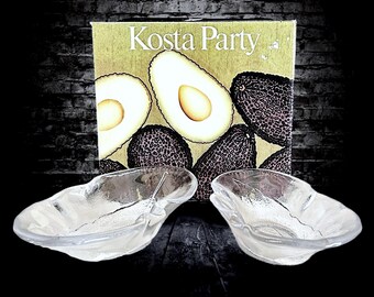 Kosta Party Ann Warff design 1970s Avocado boxed handmade Swedish crystal dishes, Kosta Boda