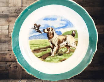 Mini 9.5cm decorative hanging plate featuring dog and duck in a farmyard setting