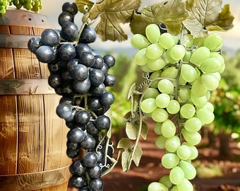 Faux artificial purple and green silicone grape bunches vintage 1980s