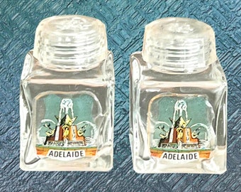 Victoria Square Adelaide mini salt and pepper glass souvenir condiment shakers vintage 1960s