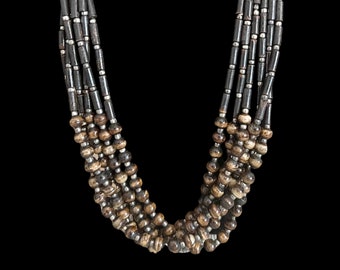 Vintage 1960s bone and resin tiger eye beaded multi strand necklace