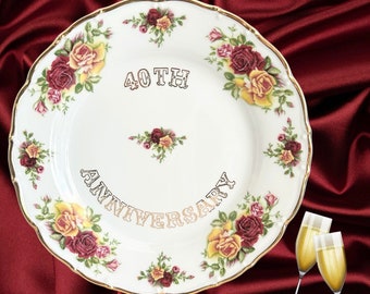 Moritz Zdekauer Czechoslovakia vintage 1960s porcelain 40th Anniversary decorative 24.5cm plate, ruby wedding gift idea