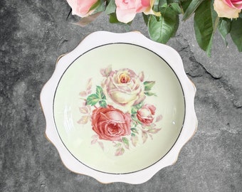 Royal Albert 1960s small fluted edge pale green with pink roses pin dish, butter dish