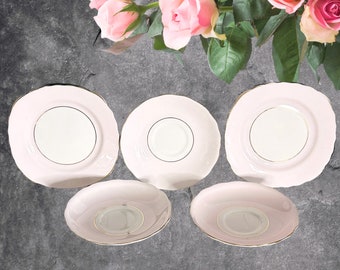 Colclough vintage 1930s pink and white 3 orphan replacement saucers and 2 side plates