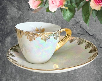 Rembrandt Fine China Australia vintage mid century lusterware cup and saucer tennis set