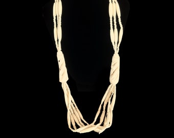 1930s Art Deco ivory celluloid multiple strand carved bead necklace with hook closure