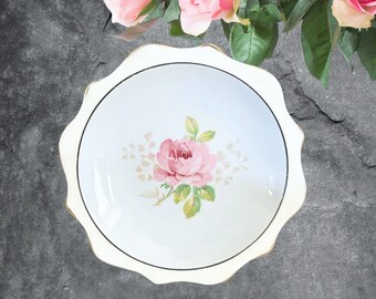 Royal Albert 1960s small fluted edge pale blue with pink rose pin dish, butter dish