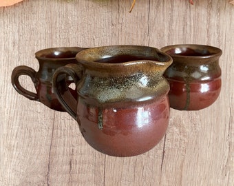 Roly vintage 1990s glazed pottery creamer with two matching espresso hot chocolate cups