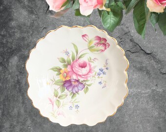 Royal Adderley Floral made in England mid century bone china pin, ring, butter dish vintage 1960s