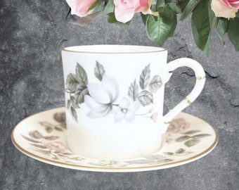 Royal Worcester 1961 June Garland fine bone china demitasse tea cup and saucer duo made in England