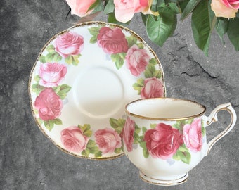 Royal Albert Old English Rose 1960s tea cup and saucer duo