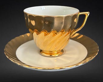 Classic Fine China Australia vintage 1970s 22k gold finished teacup and saucer duo