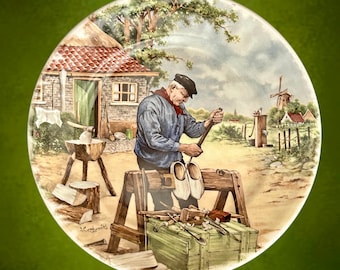 Schwabap vintage The Clog Maker 1984 Dutch decorative porcelain hanging plate made in Holland