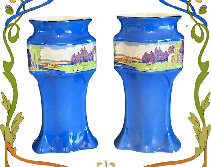 Featured listing image: Lancaster & Sons Hanley England Art Deco vintage 1920s pair cobalt blue vases