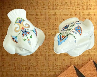 Elizabeth Arden Treasures of the Pharaohs vintage 1980s small frog and bird fragrance pomanders