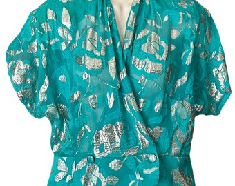 Anastasia Michos designer 85% silk semi sheer crossover blouse size 12 vintage 1990s