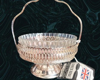 Queen Anne silver plated and clear hobnail glass sugar bowl vintage 1970s