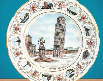 Pisa Torre Pendente vintage 1970s Italian porcelain 25cm souvenir decorative plate