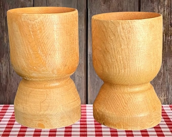 Huon pine vintage 1990s pair of hand carved wooden egg cups