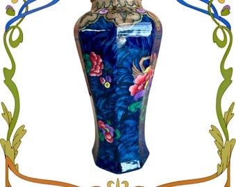 Art Deco era Keeling & Co Losol Ware Magnolia 19cm octagonal porcelain vase vintage 1920s