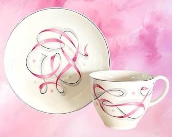 Johnson Bros England vintage 1960s MCM demitasse pink swirl tea coffee cup and saucer duo