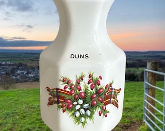 Sovereign Souvenirs and Gifts vintage 1980s mini bone china souvenir vase of Duns Scotland