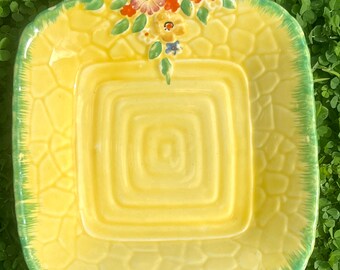 Crown Devon A76 1940s bone china 15cm square yellow floral serving dish