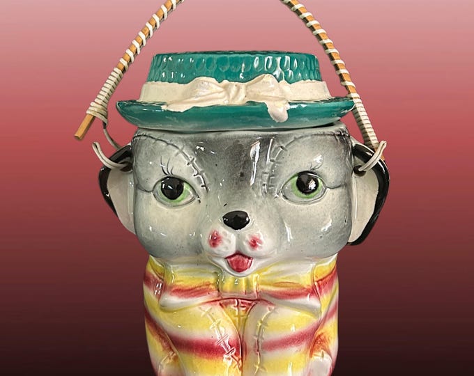 Featured listing image: Royal Sealy vintage 1950s cane handle kitsch puppy cookie jar