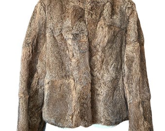 French vintage 1960s fully lined brown rabbit fur jacket size 14