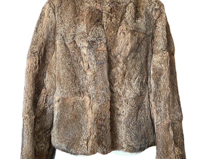 Featured listing image: French vintage 1960s fully lined brown rabbit fur jacket size 14