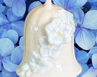 Decorato a Mano small vintage Italian porcelain bell blue flowers