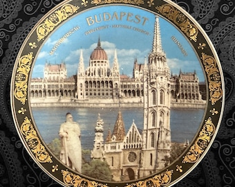 Vintage Budapest Souvenir Plate: Parliament & Matthias Church, 1960s