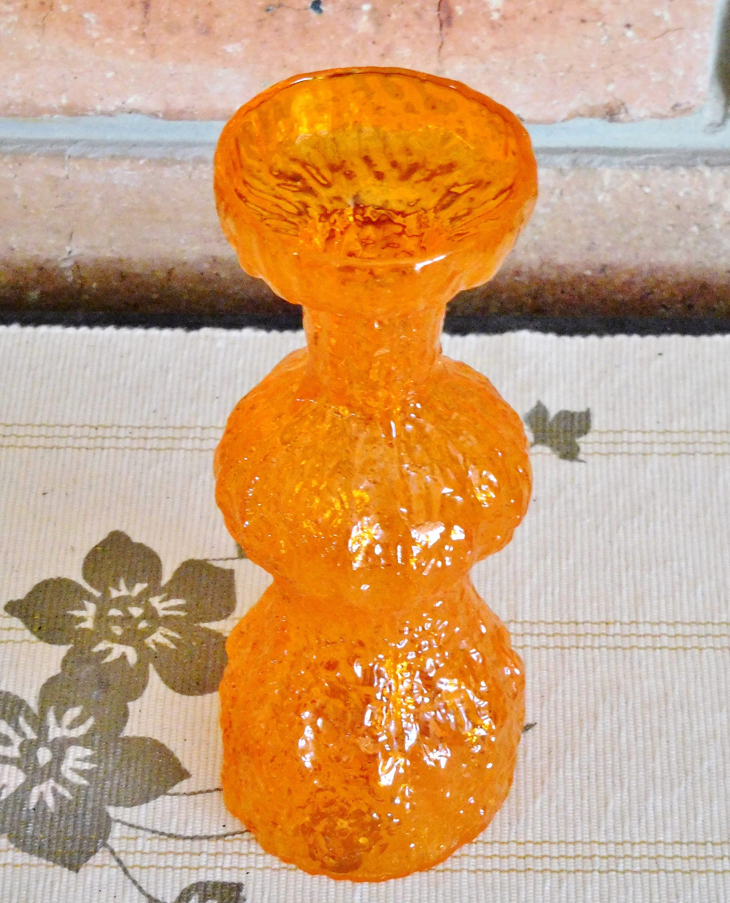 Japanese Old Colony textured bark glass orange, tangerine vase, 1960s