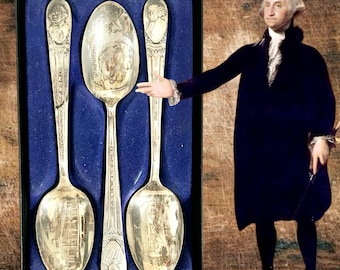 W M Rogers American Presidents Commemorative Spoon Collection Silverplate Edition Washington, Kennedy and Adams vintage 1960s