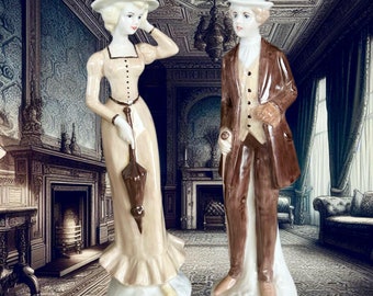 Edwardian couple 21cm vintage 1980s unmarked porcelain figurines