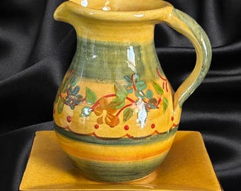 Terre E Provence vintage 1950s glazed French pottery small pitcher jug matching plate