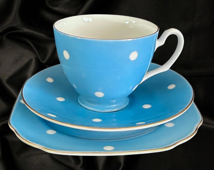 Featured listing image: Cherry China Japan vintage 1930s blue and white polka dot trio